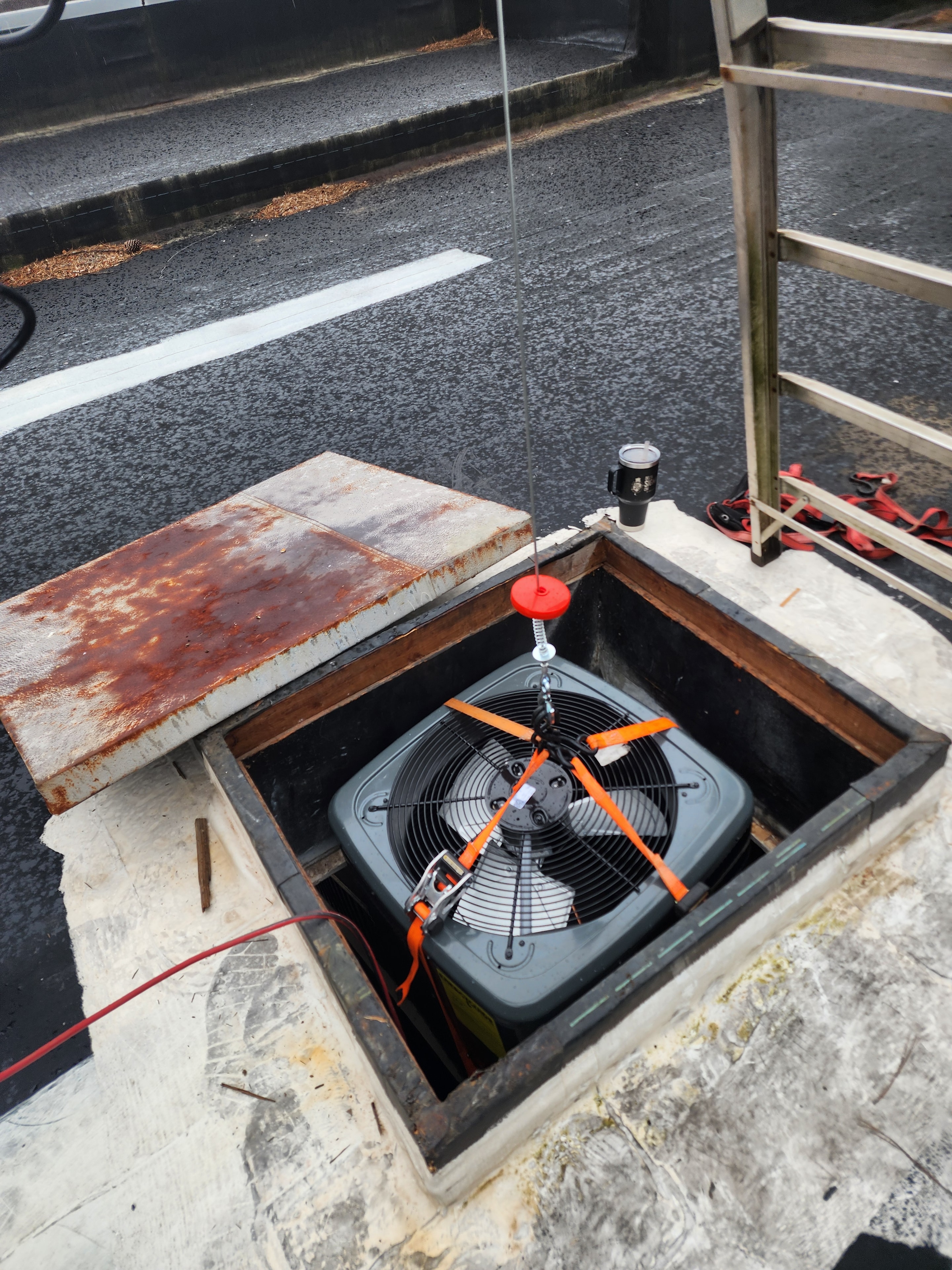 Commercial rooftop HVAC unit — beginning of replacement process